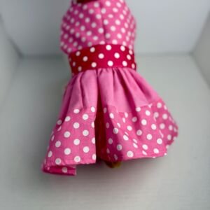 Handmade Cotton Dog Dress - Pink Poka Dot Puppy Outfit, Size Small