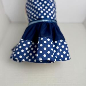Handmade Cotton Dog Dress - Navy Blue Poka Dot Puppy Outfit, Size Small