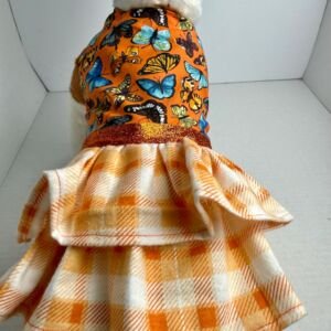 Handmade Cotton Dog Dress - Orange Puppy Outfit, Size Small