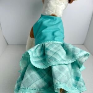 Handmade Cotton Dog Dress - Turquoise Blue Puppy Outfit, Size Small
