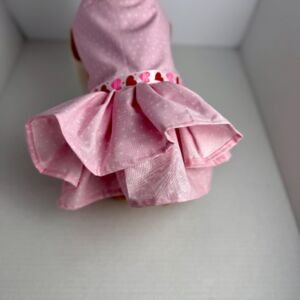 Handmade Cotton Dog Dress - Pink hearts Puppy Outfit, Size Small