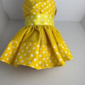 Handmade Cotton Dog Dress - Yellow/Mustard Poka Dot Puppy Outfit, Size Small