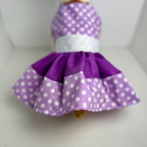 Handmade Cotton Dog Dress - Purple Poka Dot Puppy Outfit, Size Small